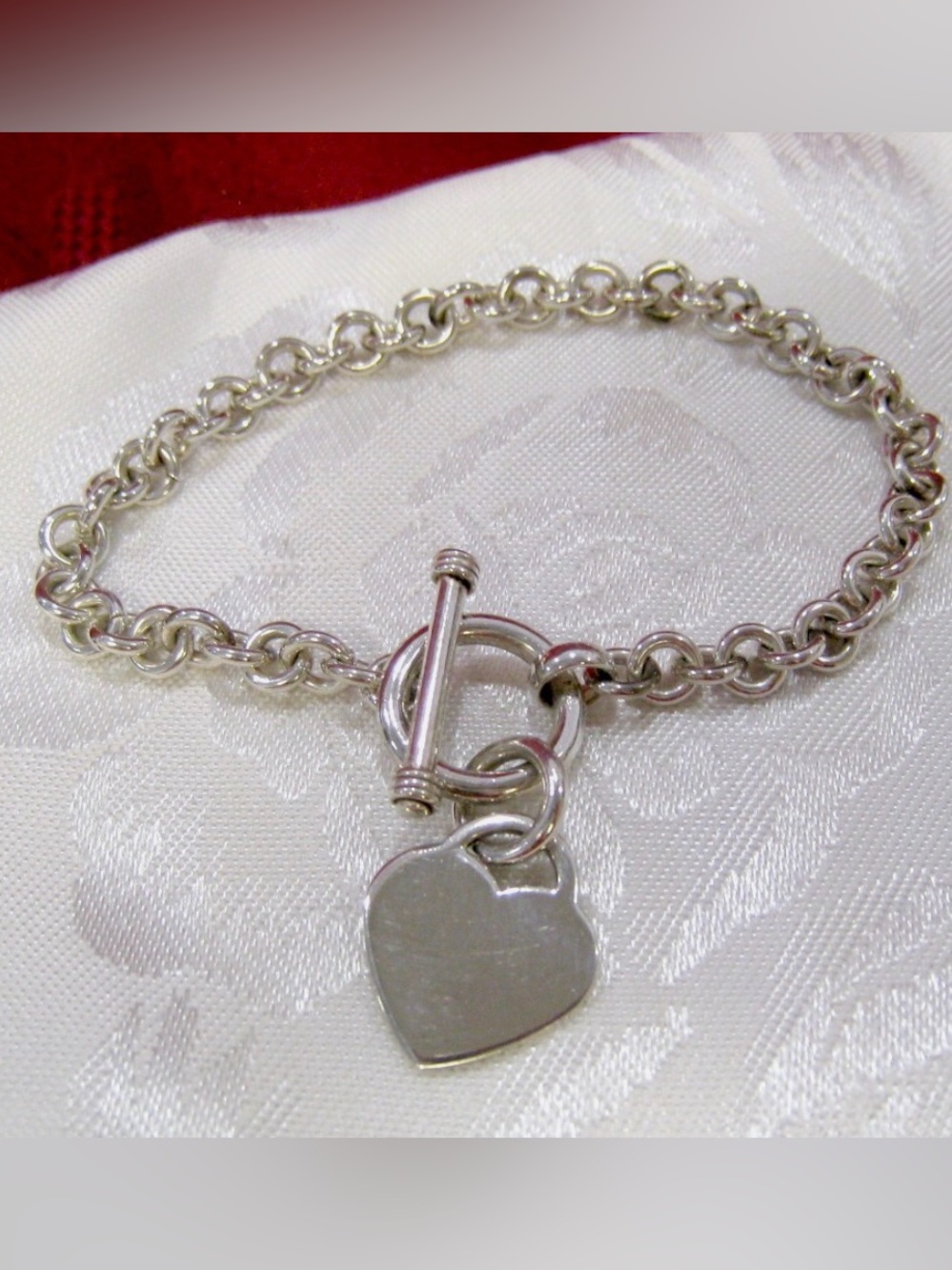 Sterling Silver Heart Padlock Toggle Bracelet - Silver